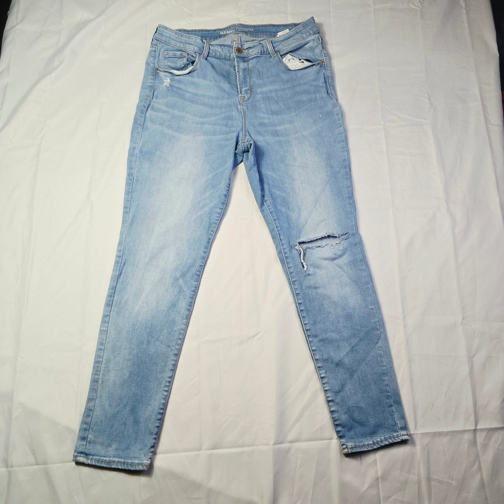 Old Navy Women's Rockstar Skinny Jeans Size 16 Light Wash Distressed Blue K86
